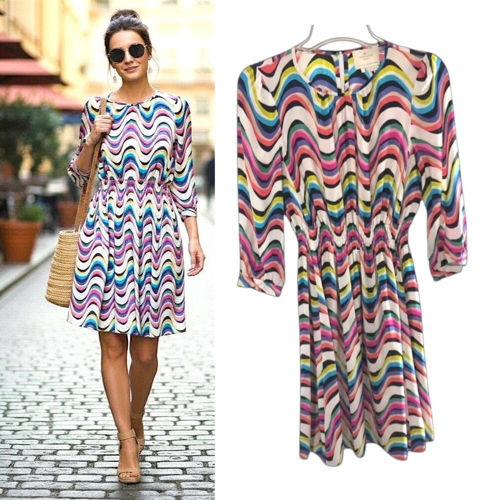Kate Spade NY Silk Blend Brighton Zari Dress Wmn's Size 4 Multicolor Wave Stripe